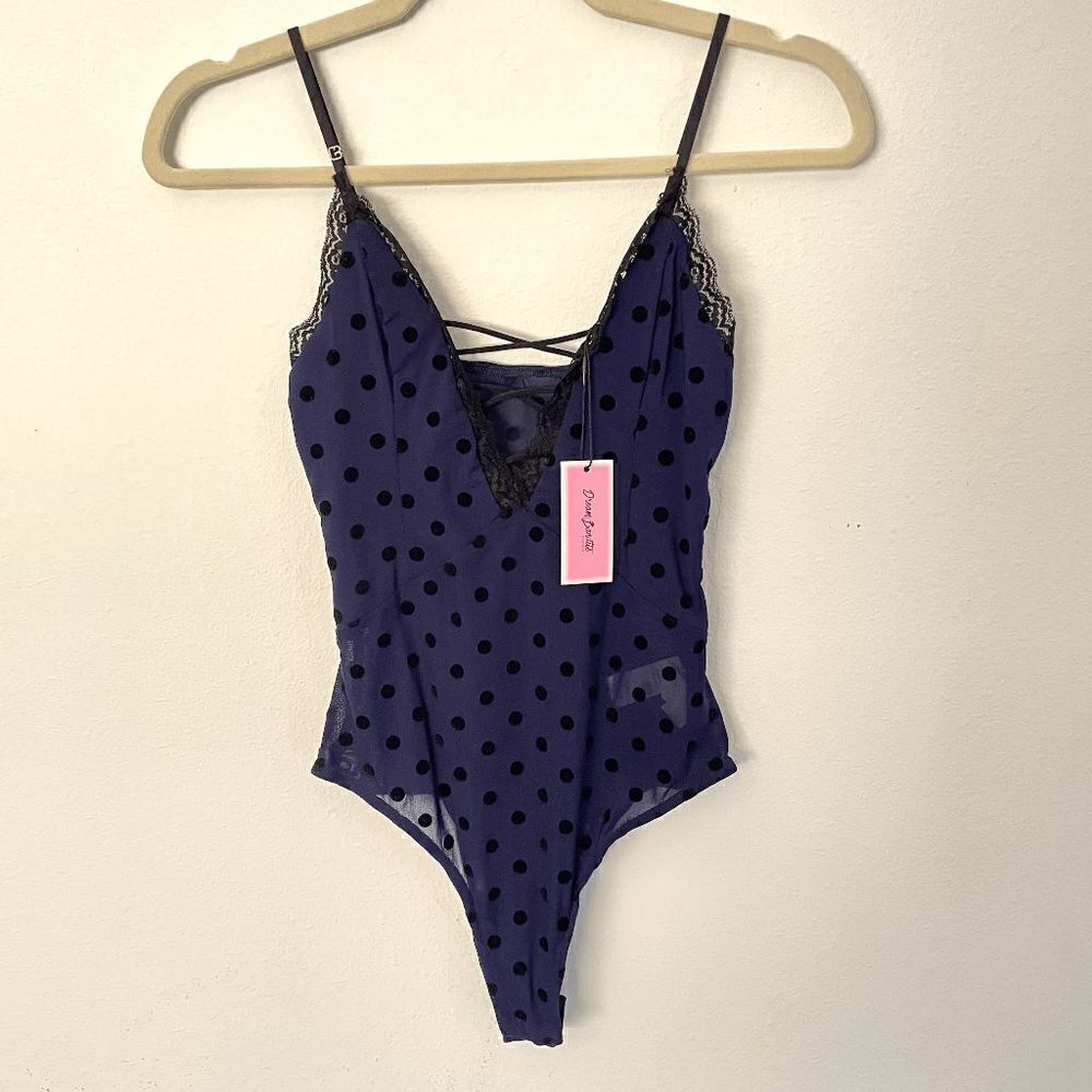NWT Dream Bandits J'Adore Lace Up Polka-Dot Bodysuit Size Small - Picture 2 of 5